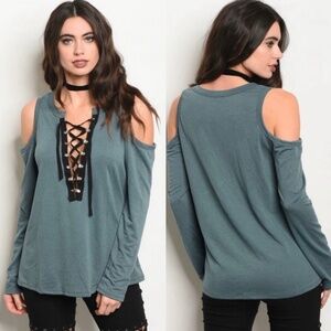 Lace-Up Front Cold Shoulder Top